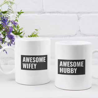 Couple's Mugs: Awesome Wifey / Hubby | 2 x Ceramic Mug 11oz per Set